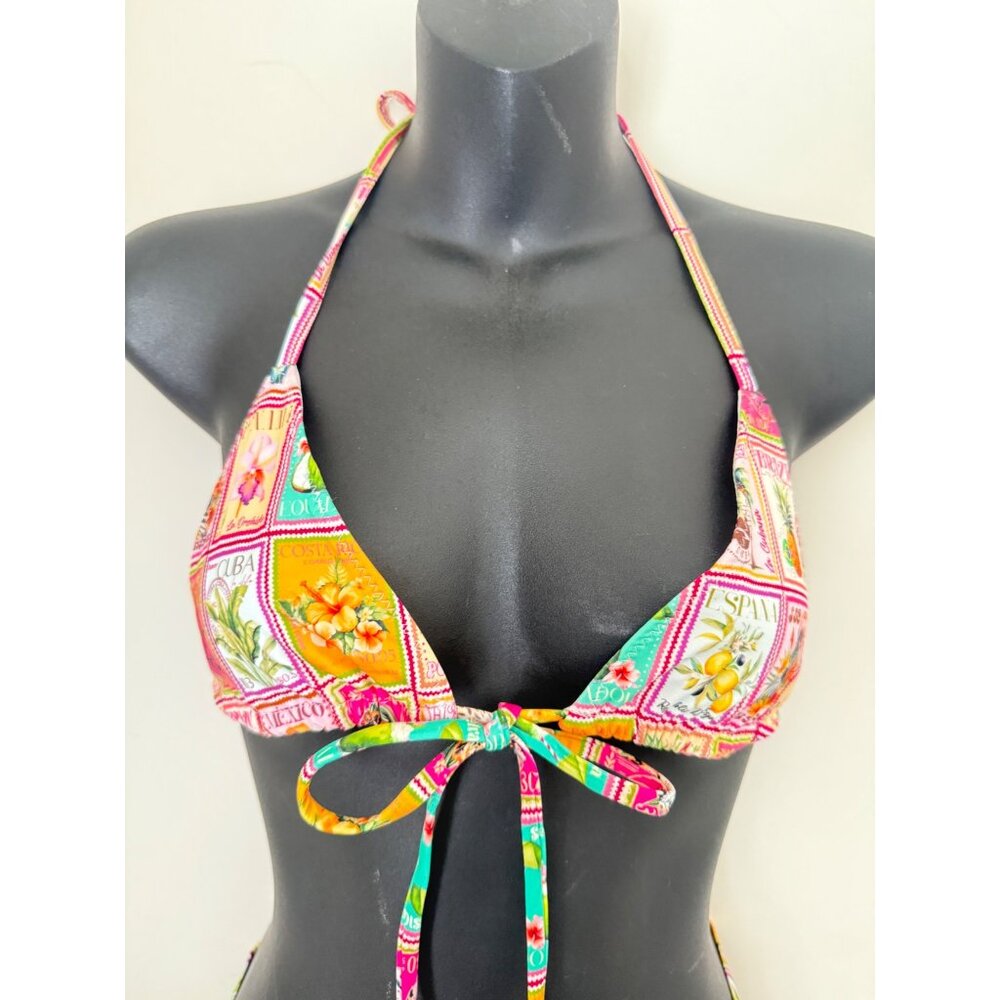 Facil BOMBON Tropical Postage Stamp Print Two-Piece Bikini Set Sz Sm - Picture 4 of 15